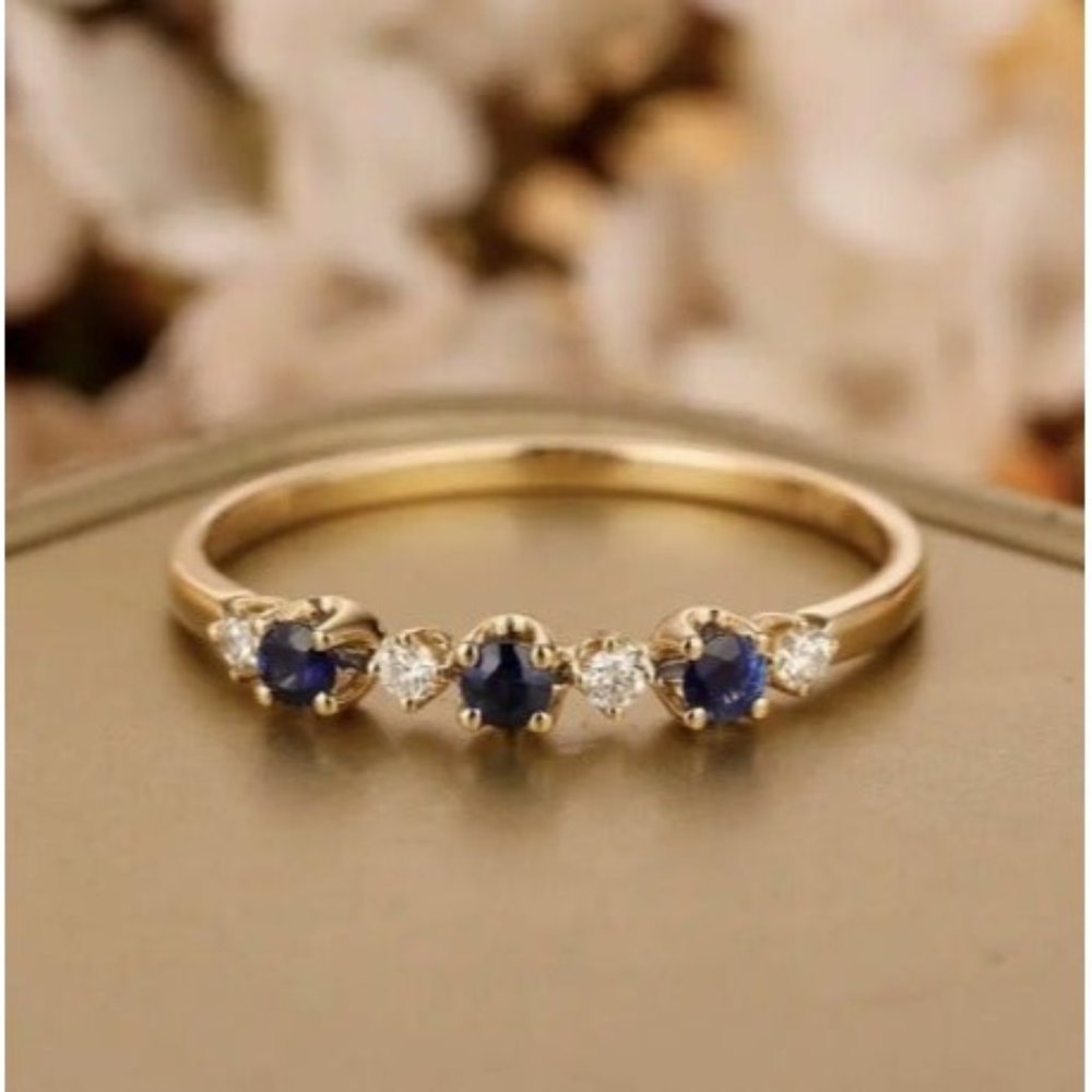 14k Gold Plated Blue Diamond Ring